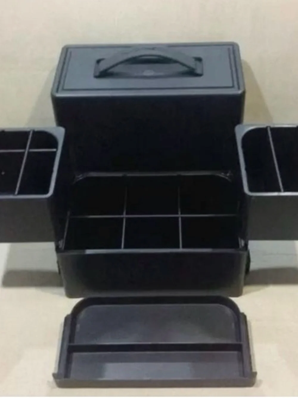 Black Multi-Compartment Plastic Storage Box with Handle